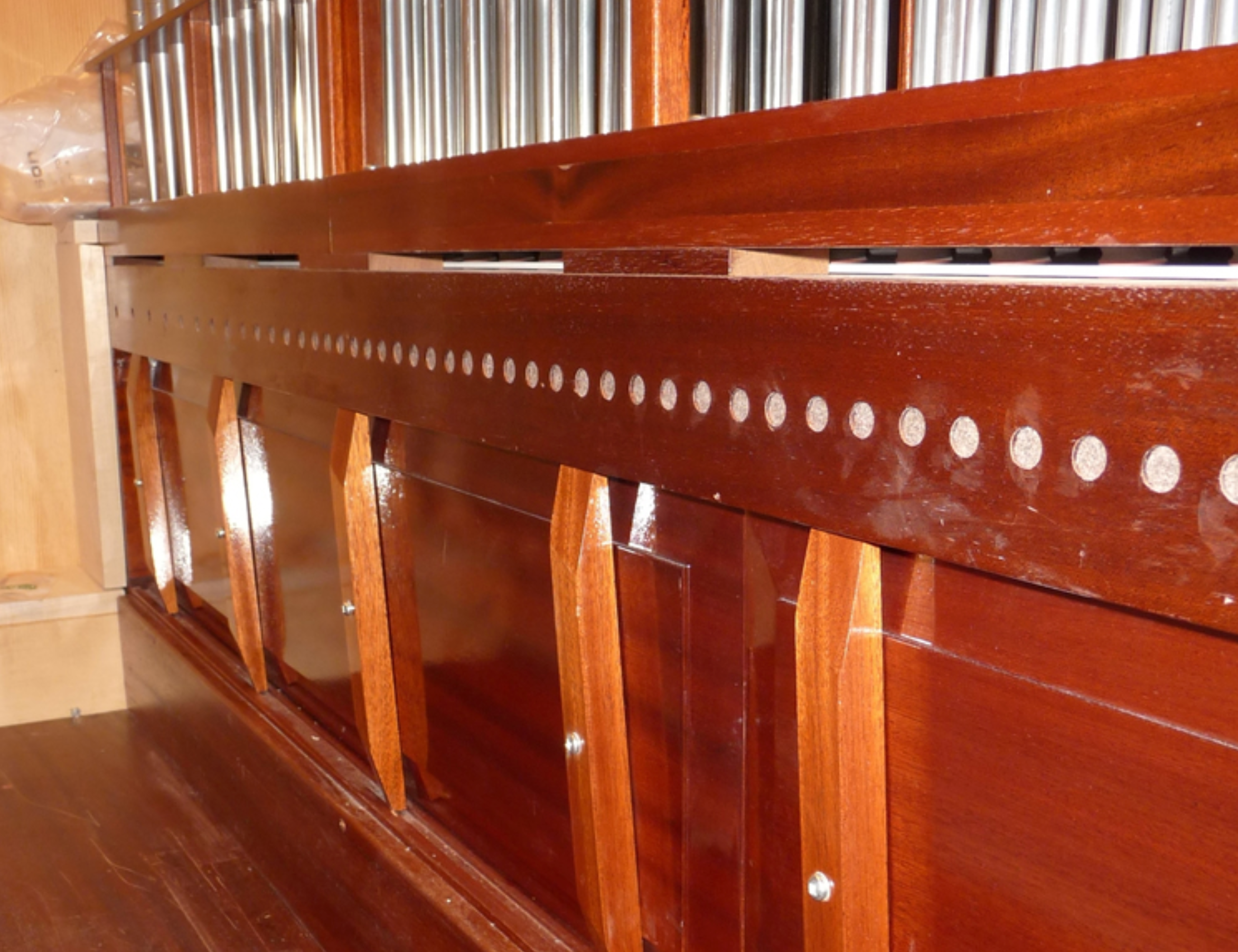 mahogany pipe organ chest rear access panel